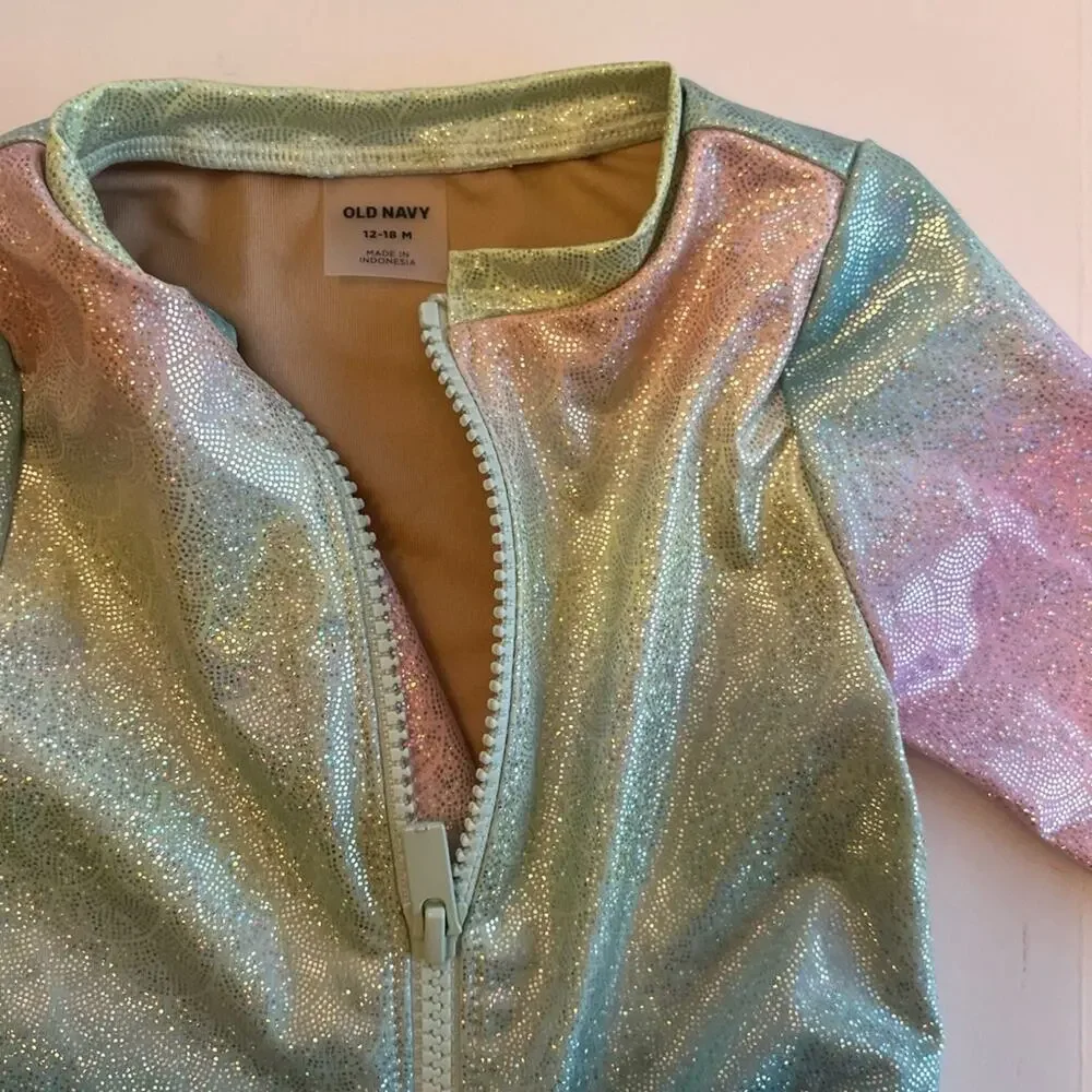 Old Navy Pastel Rainbow Shimmer Long Sleeve Swimsuit